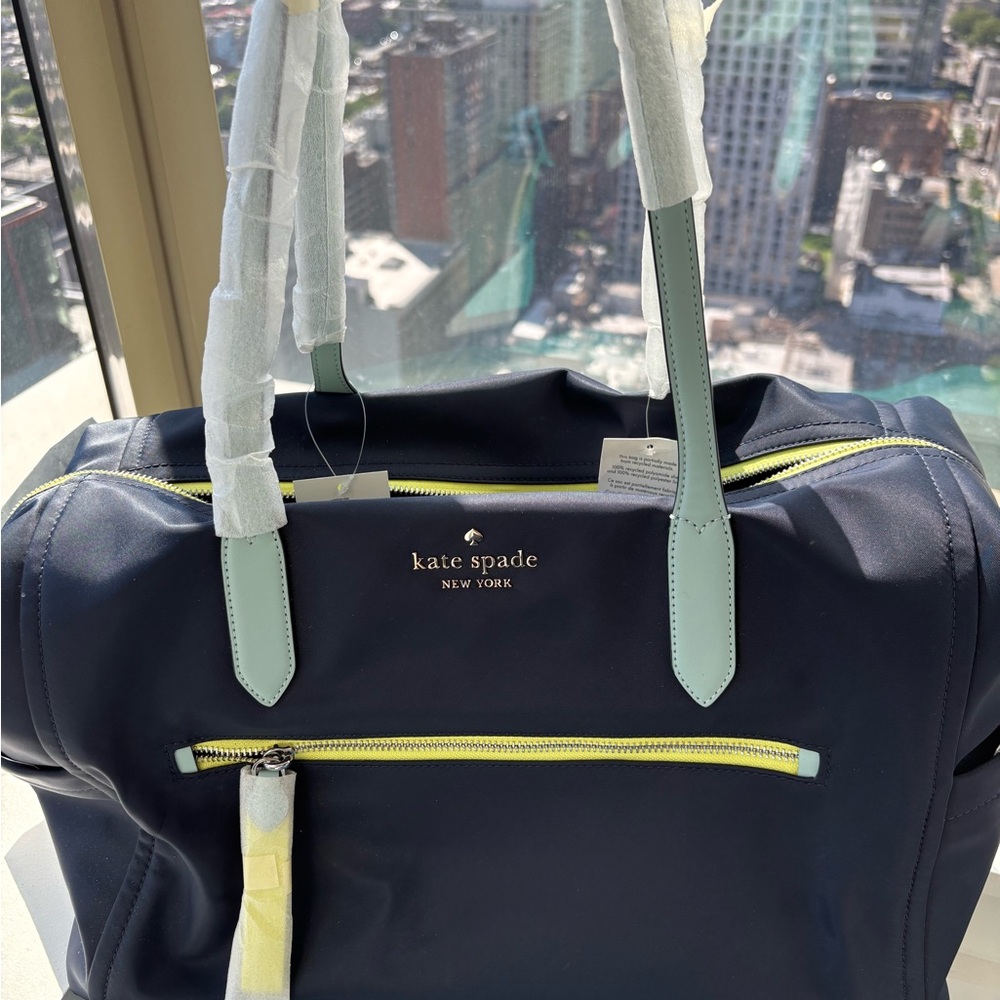 Kate Spade Navy Tote Bag with Light Green Accents